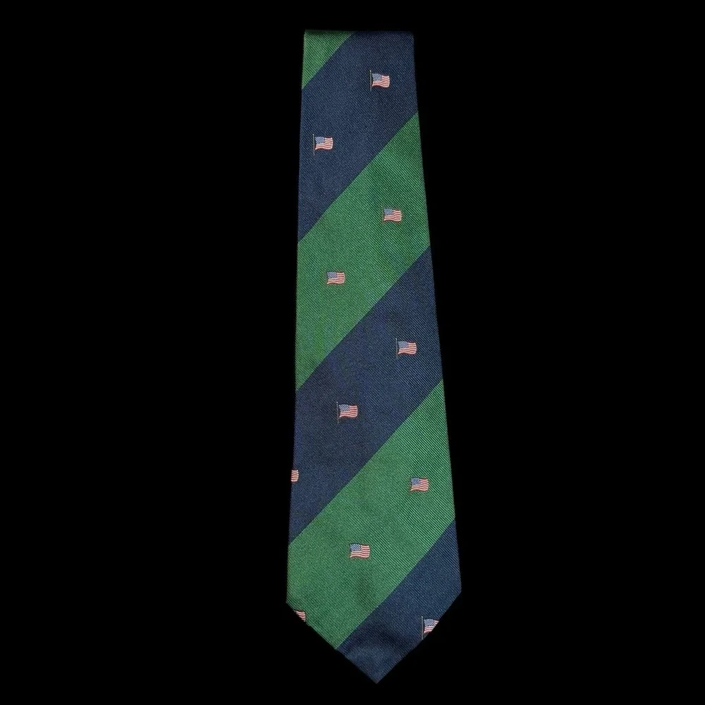 Vintage Americana Polo Ralph Lauren Men's Tie Navy/Green Stripe 100% Silk, USA